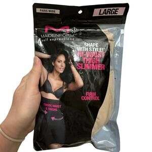 Maidenform Hi-Waist Thigh Slimmer Body Shaper Firm Control Large NWT Paris Nude
